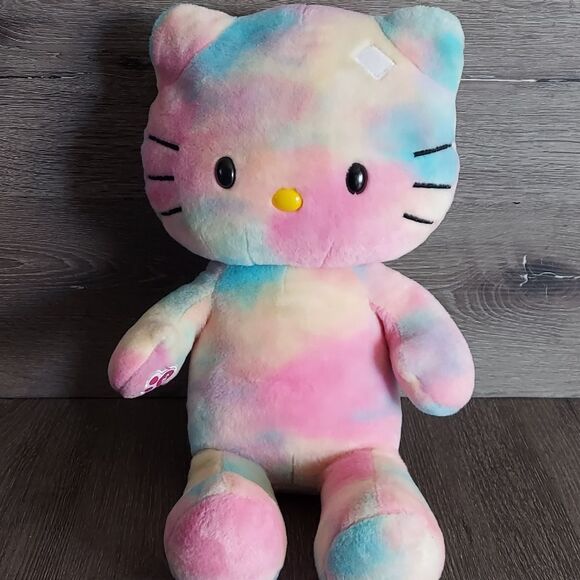 Build a Bear Hello Kitty Tie Dye Pastel Plush Stuffed Animal Pink Yellow Blue - Picture 1 of 5
